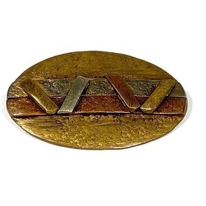 MARJORIE BAER SF Modernist Mixed Metals Brooch SIGNED Retro Vintage